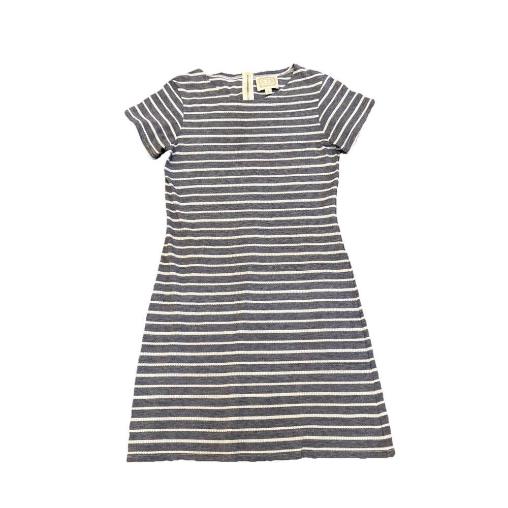 Sail to Sable Blue White Striped Knit T-Shirt Dress Short Sleeve Crew Neck‎ M